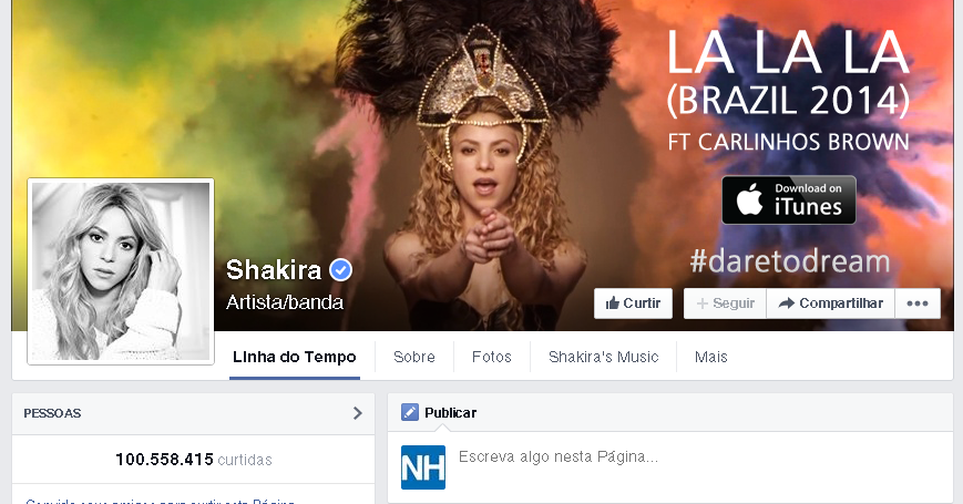 Shakira é a primeira personalidade a passar os 100 milhões de fãs no