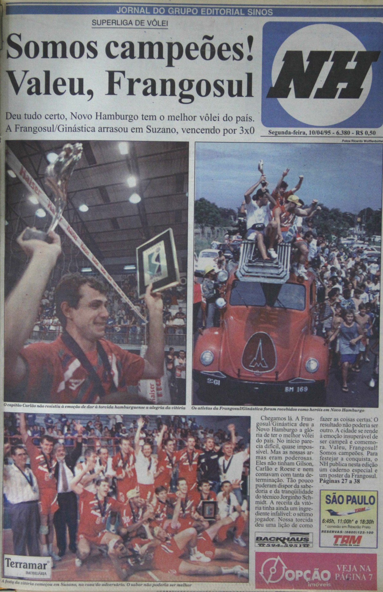 Capa histórica do Jornal NH de 10 de abril de 1995