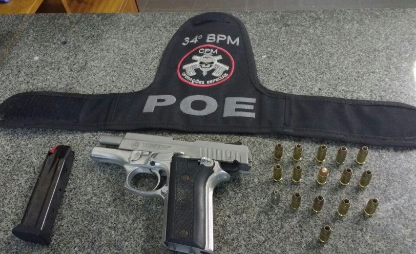 Pistola calibre 380 e 19 munições intactas são apreendidas na