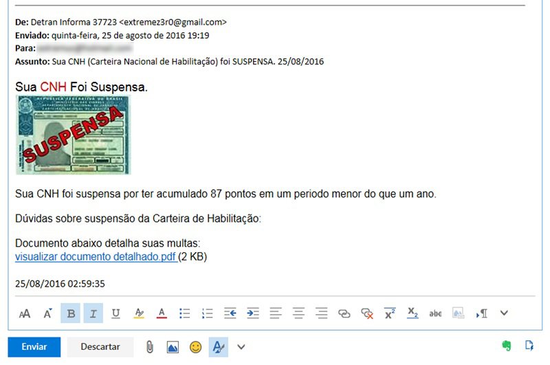 E-mails que informam suspensão de CNH são falsos, alerta 