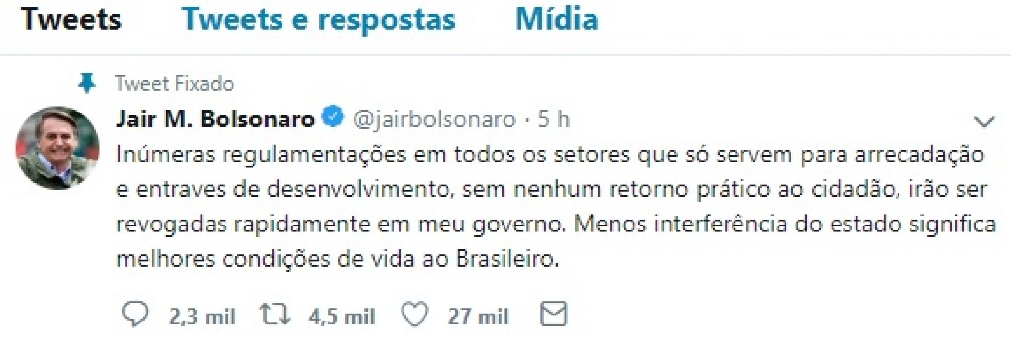 Presidente Jair Bolsonaro no twitter