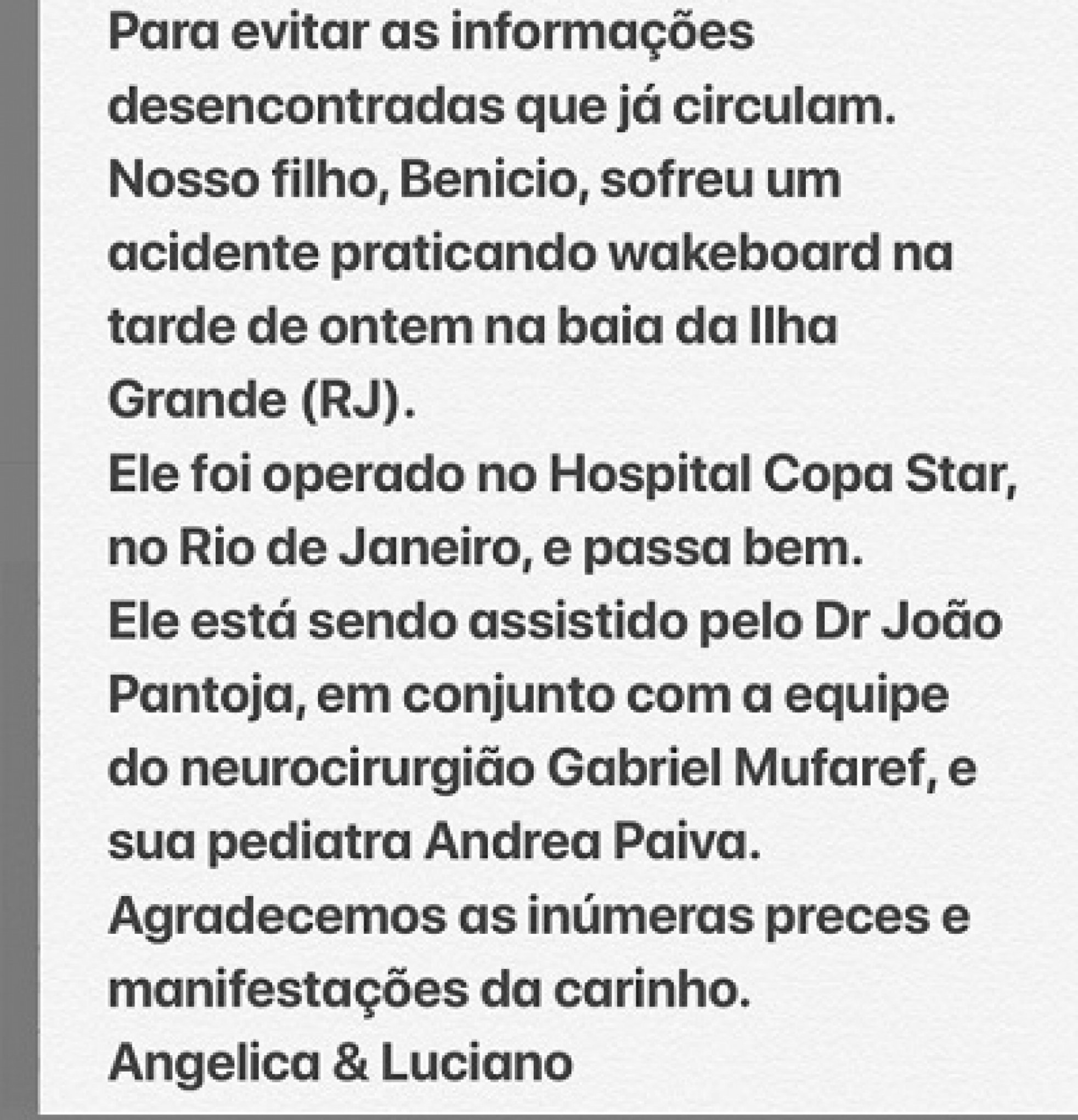 Nota publicada nas rede sociais dos apresentadores