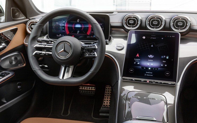 Mercedes-Benz C-Klasse, 2021, Selenitgrau magno, Leder zweifarbig Sienabraun/Schwarz. Interieur   Mercedes-Benz C-Class, 2021, selenite grey magno, siena brown/black leather. Interior 