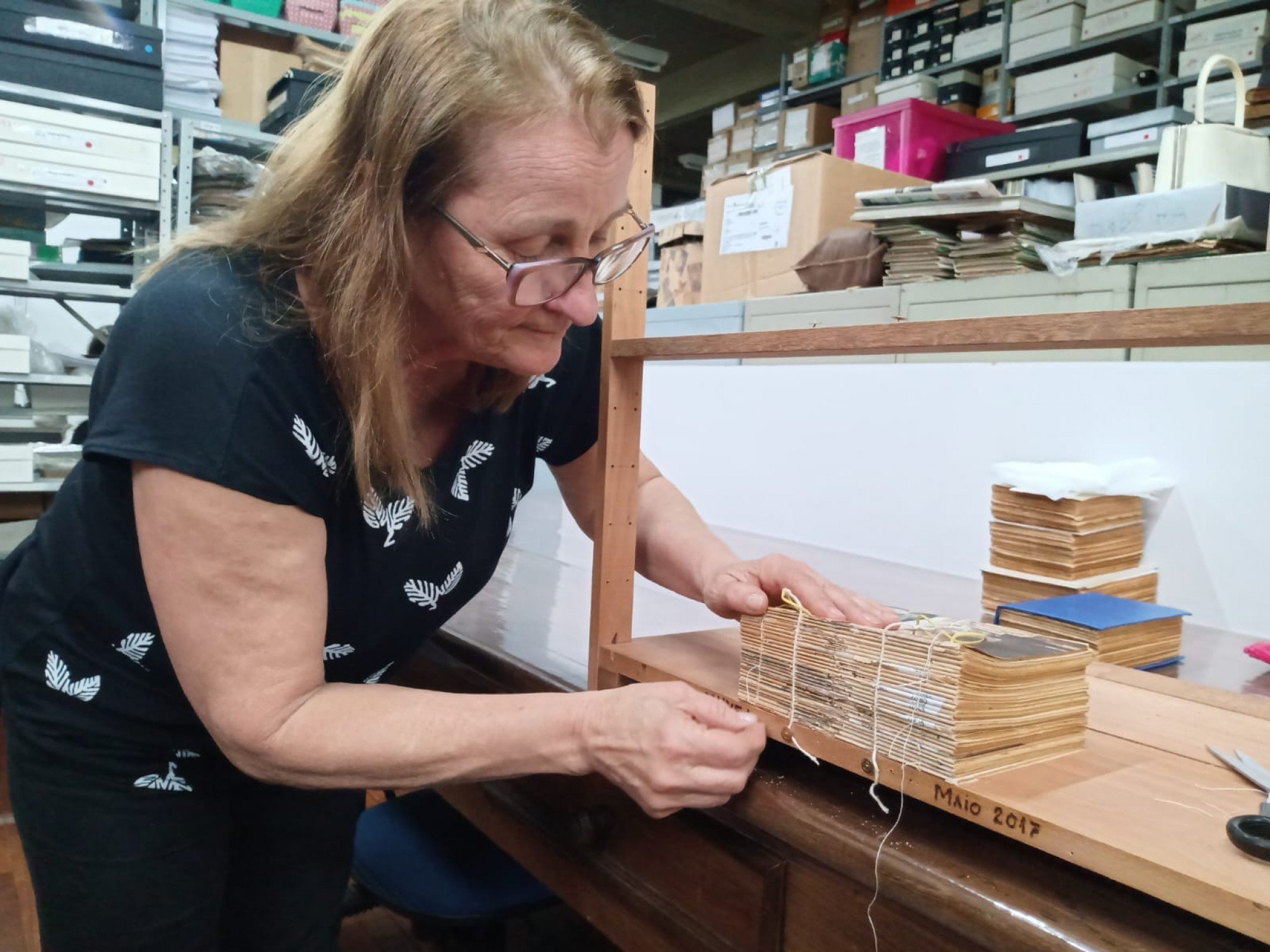 Freiwillige arbeiten an der Restaurierung von Büchern, Zeitschriften und Dokumenten aus dem Visconde Museum – Territory