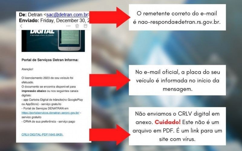 Detran detalha o e-mail falso enviado aos proprietários de veículos 