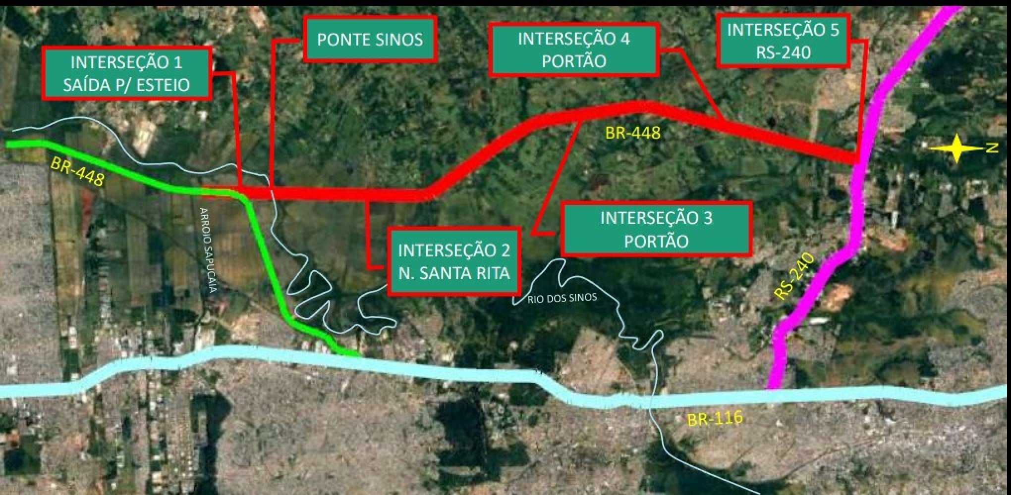 Ligações previstas para a extensão da BR-448 até Portão 