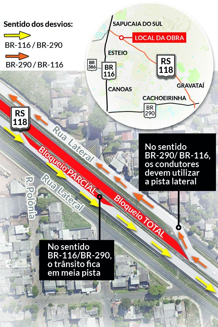 Mapa RS 118 Bloqueio