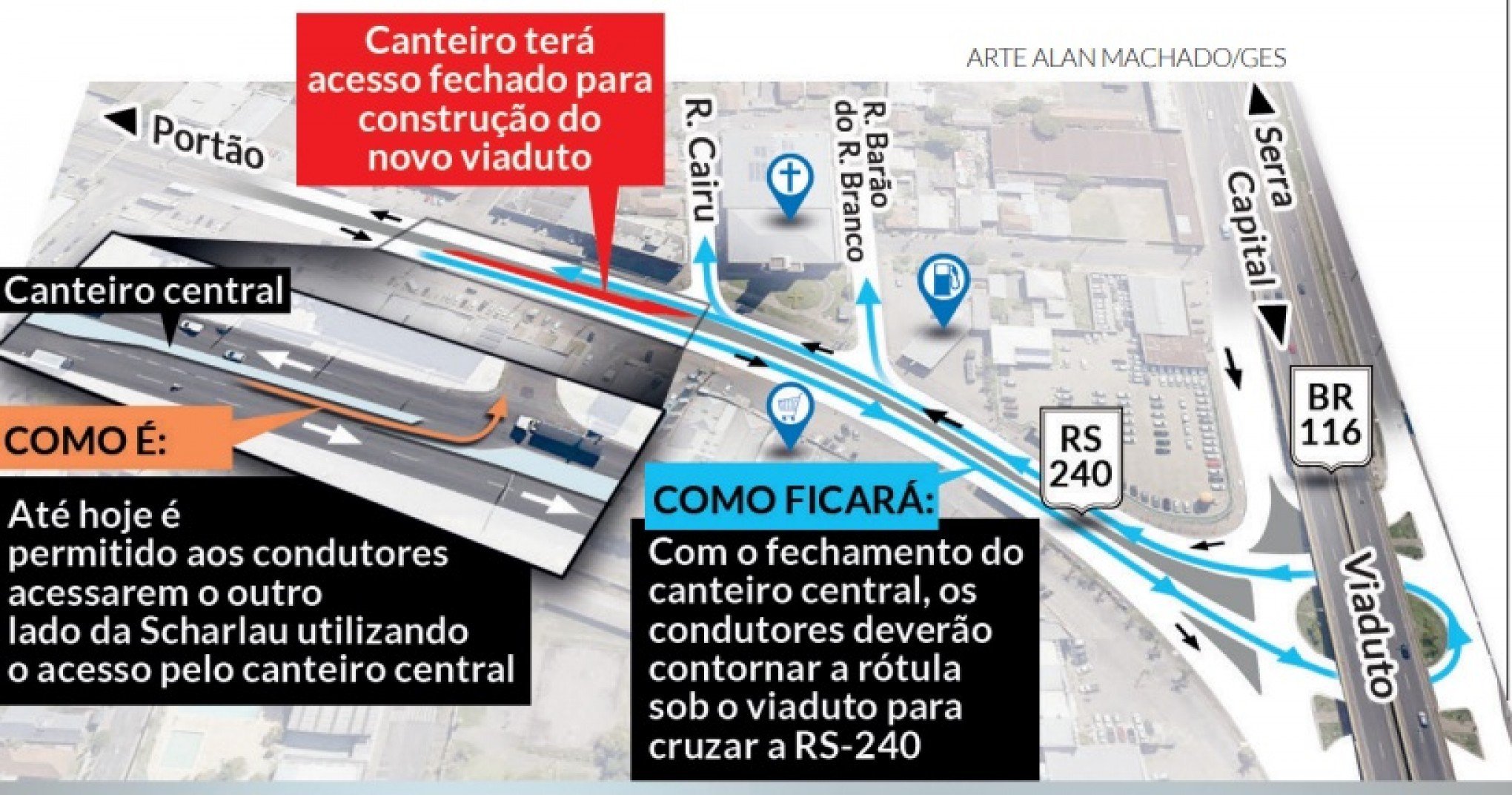 Acesso na Scharlau será fechado amanhã para obra do complexo de viadutos