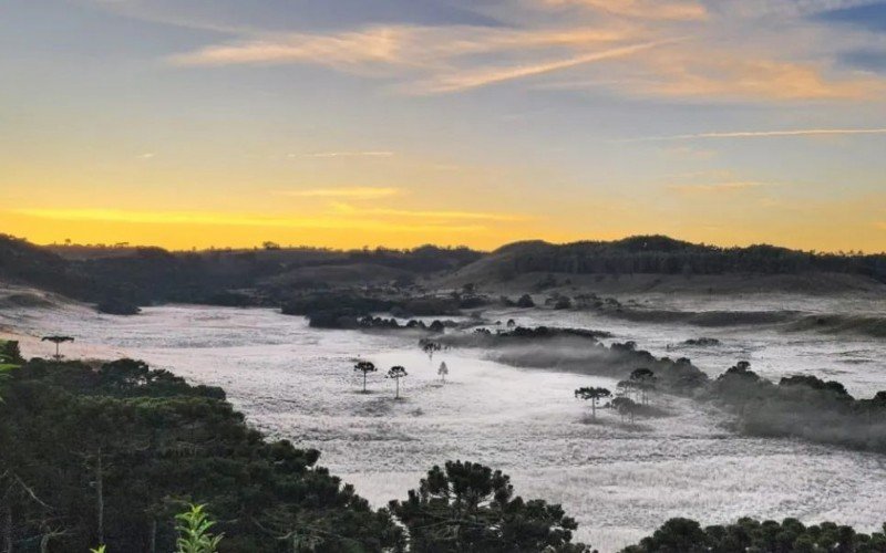 Frio e geada foram registradas em São Joaquim, em Santa Catarina