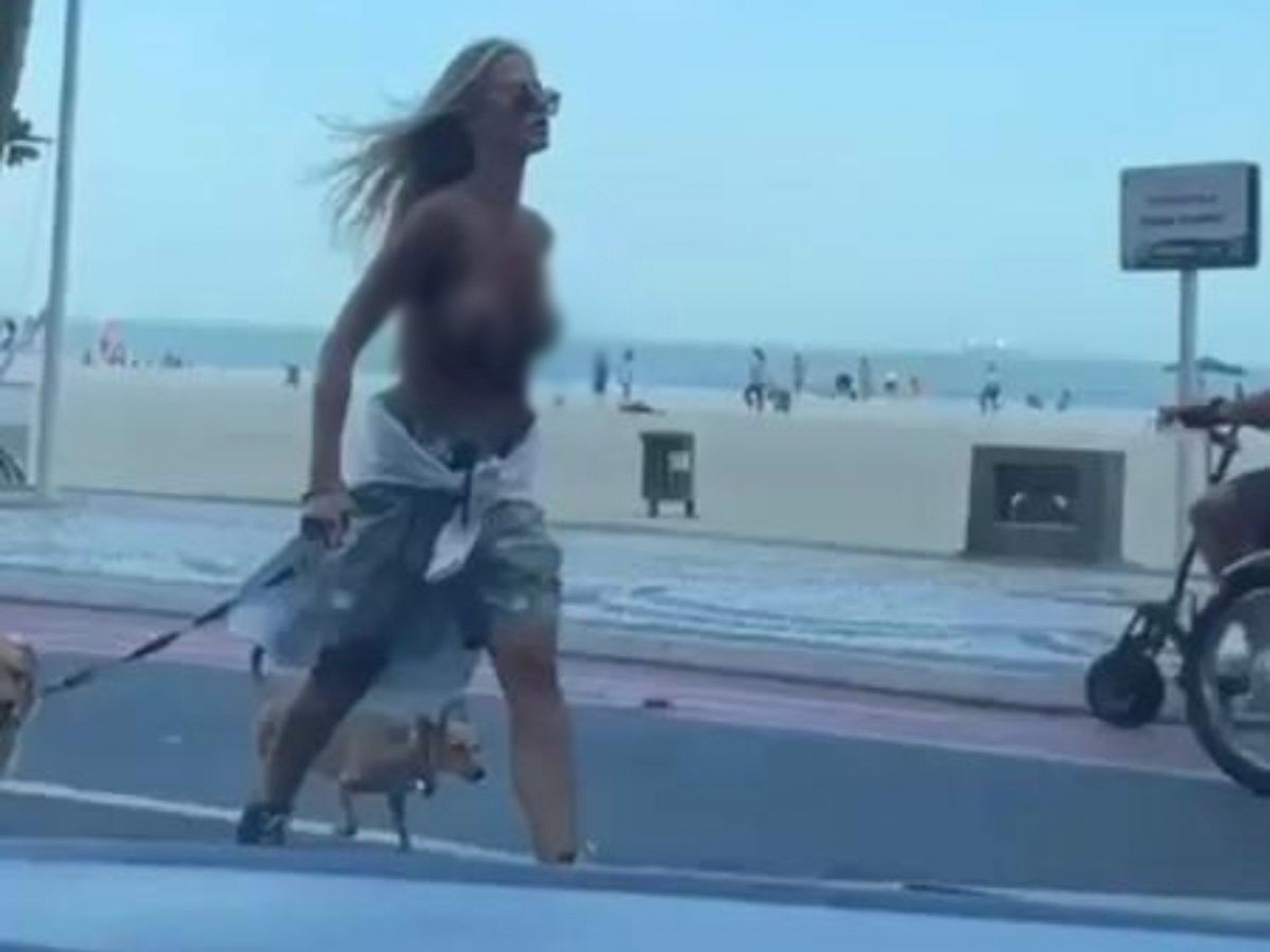 NUDES? Mulher faz topless em passeio com os cachorros e é detida em Balneário Camboriú