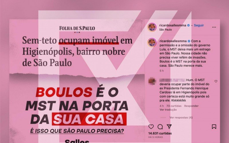 Post de deputado engana ao associar ocupação em Higienópolis, bairro de São Paulo, a Boulos, MST e Lula