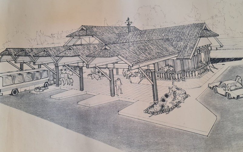 Desenho da rodoviária de Gramado, que foi feito pelo arquiteto Derson Casagrande
