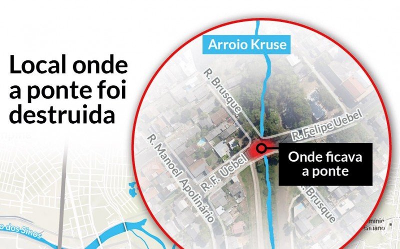 mapa ponte destruida arroio Kruse | Jornal NH