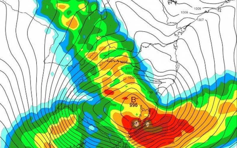 Modelo do Centro Meteorológico Europeu indica o centro do sistema próximo de Porto Alegre | Jornal NH