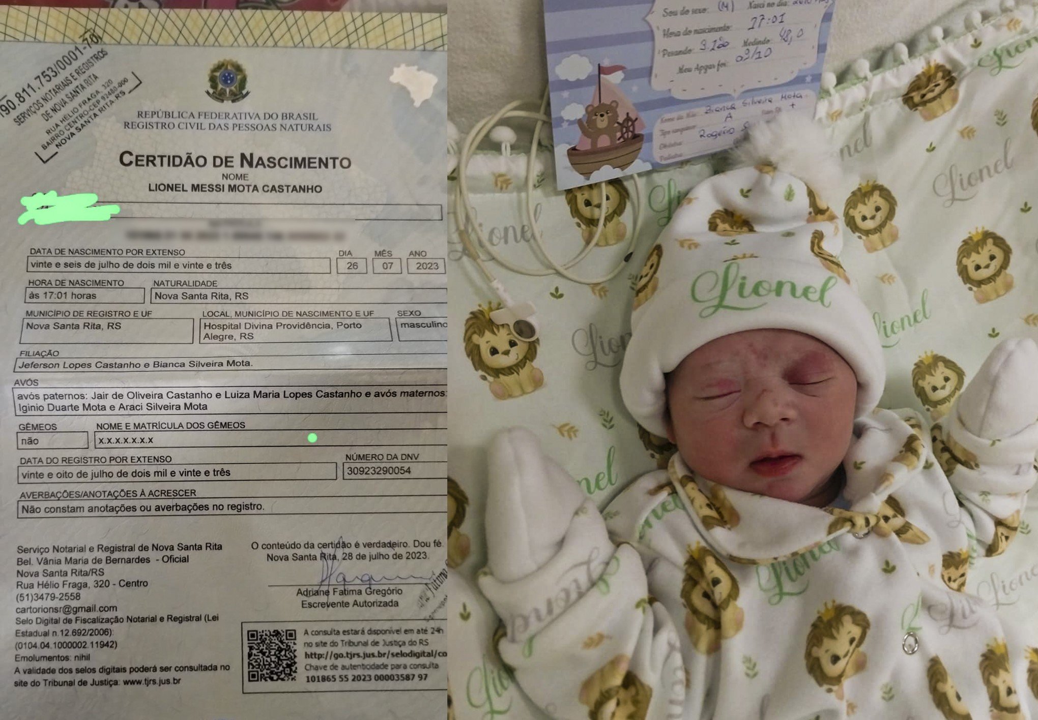 LIONEL MESSI: Bebê é registrado com o nome do craque argentino na região