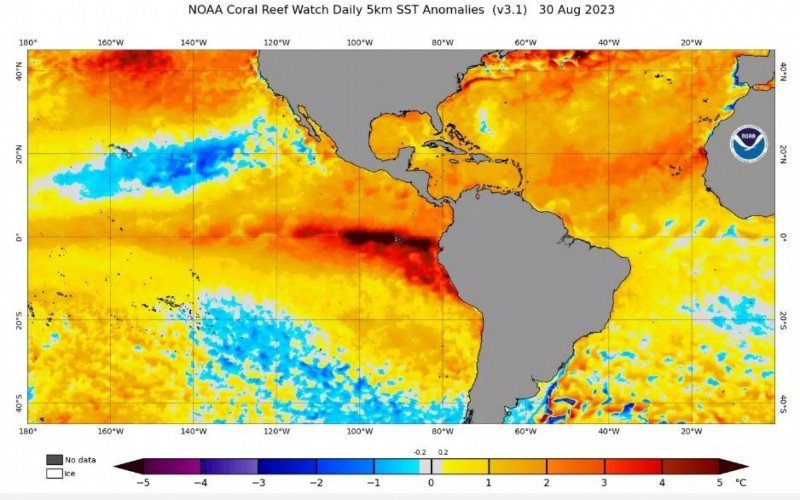 Mapa de aquecimento do Oceano Pacífico | Jornal NH