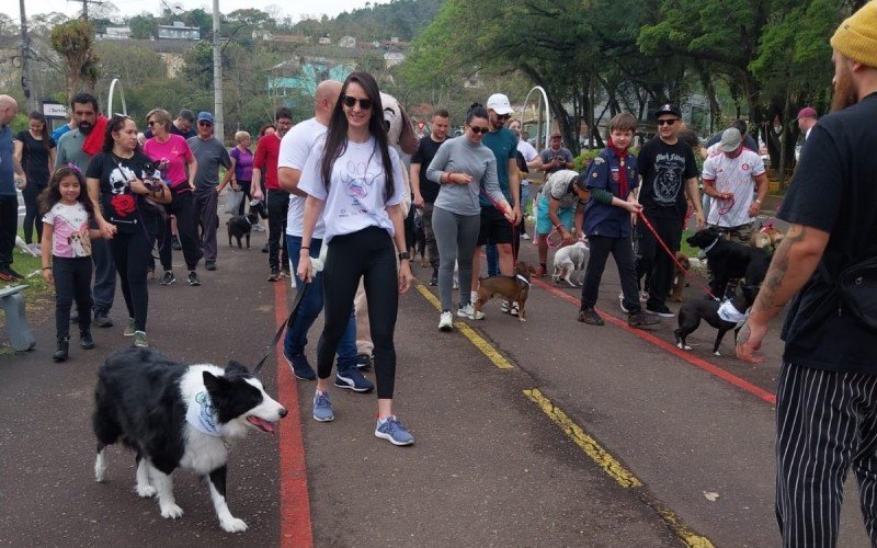 Bento, Sasha e "aumigos": Cãominhada reúne cães e tutores em Estância Velha