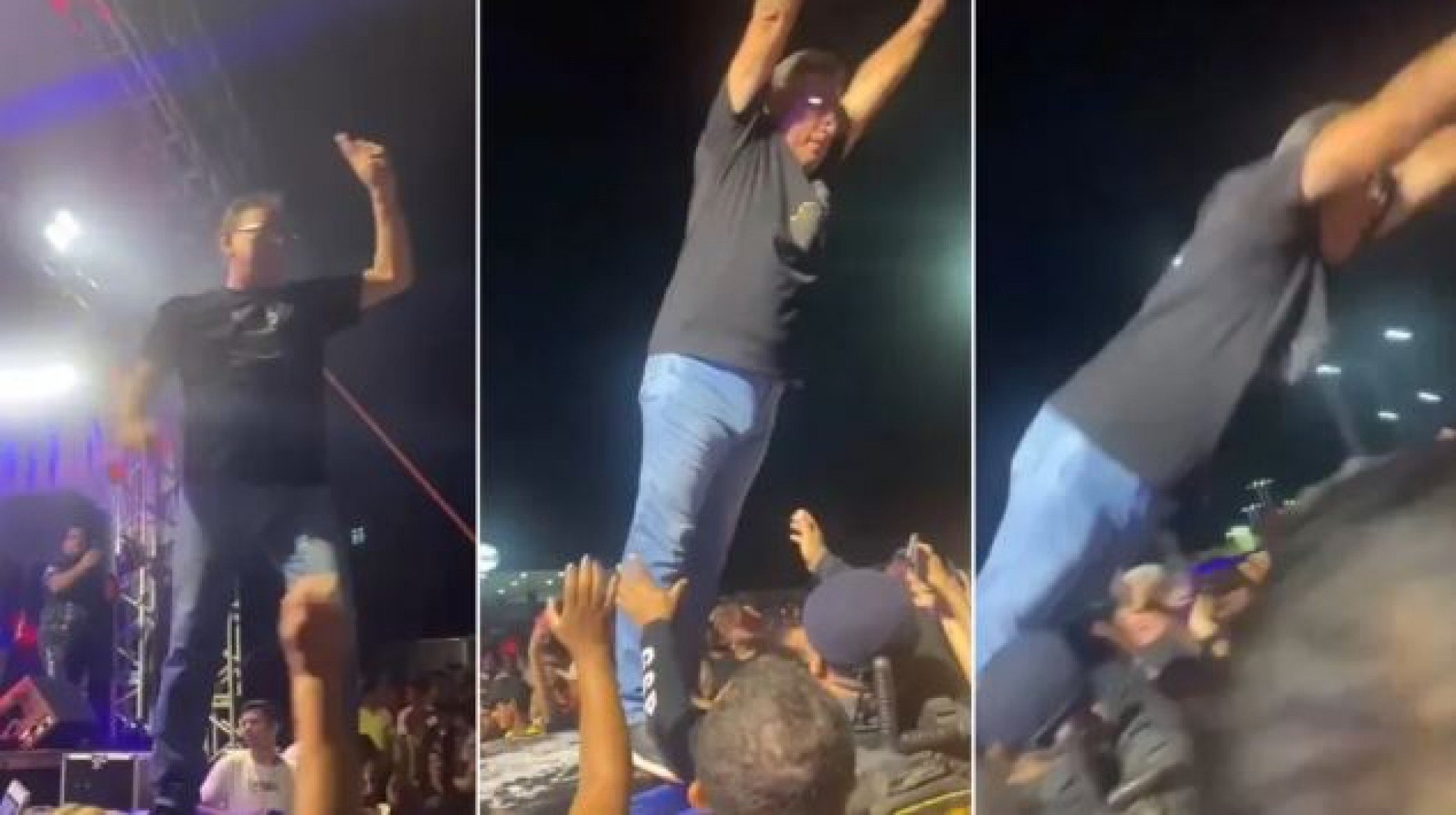 VÍDEO: Prefeito se anima e se joga na plateia, mas acaba no chão