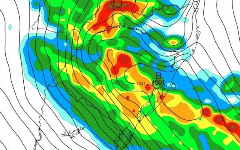 Mapa mostra centro de baixa pressão sobre o RS no domingo | Jornal NH