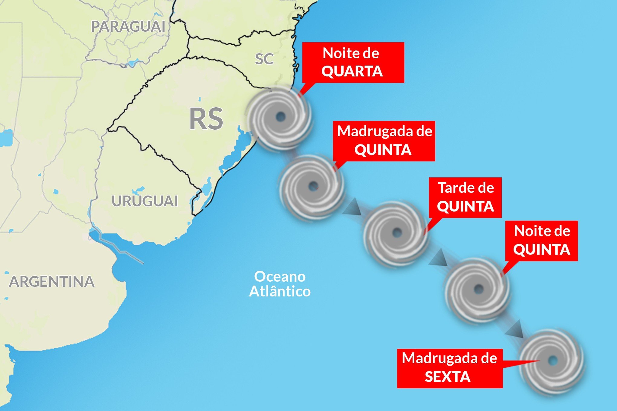 Veja qual será a rota do ciclone que vai se formar na costa do RS | Jornal NH