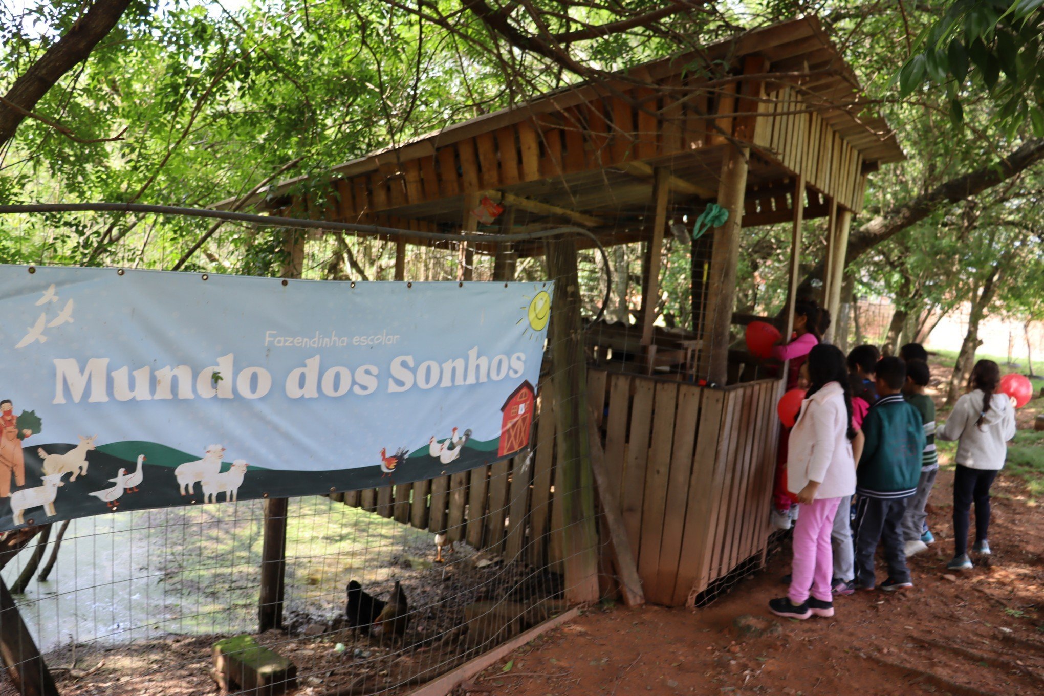 Estudantes batizaram o espaÃ§o criado pelo 
seu Valdir como Fazendinha Escolar Nossos Sonhos