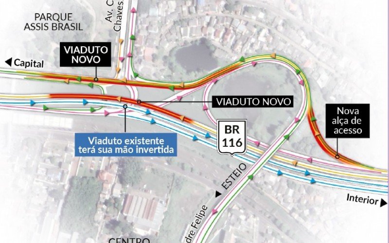 Projeto das obras no trecho de Esteio da BR-116, junto ao acesso principal do município e ao Parque Assis Brasil