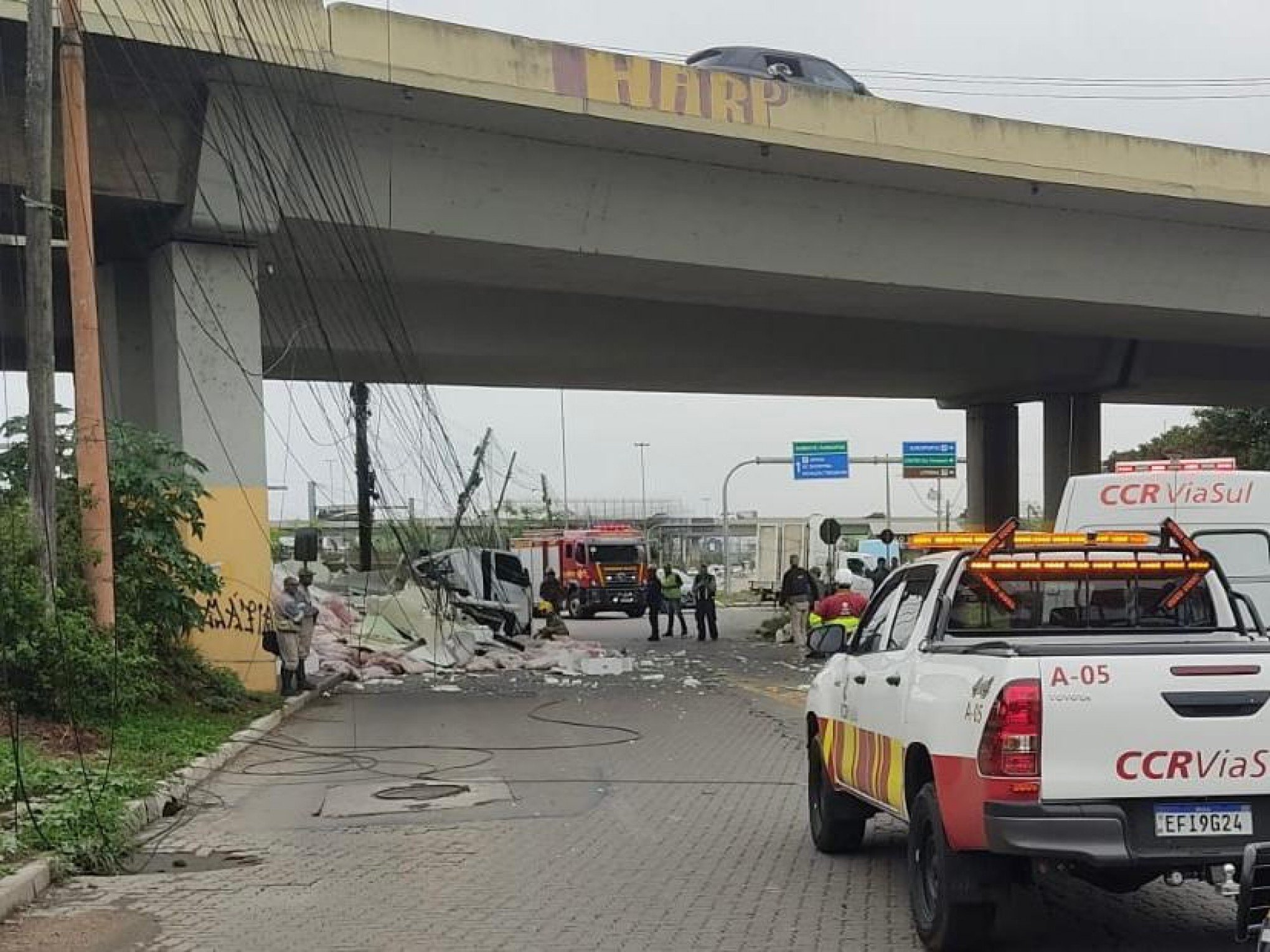 Caminhão carregado com carne suína cai de altura de 10 metros ao tentar acessar a BR-116