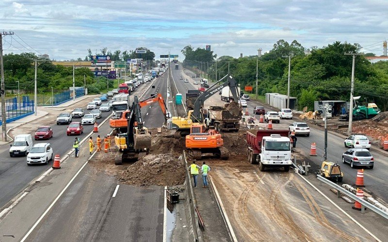 Obras afetam o trânsito na BR-116, em Sapucaia do Sul 