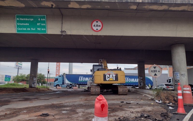 TrÃ¢nsito embaixo do viaduto da Scharlau Ã© desviado para obras 