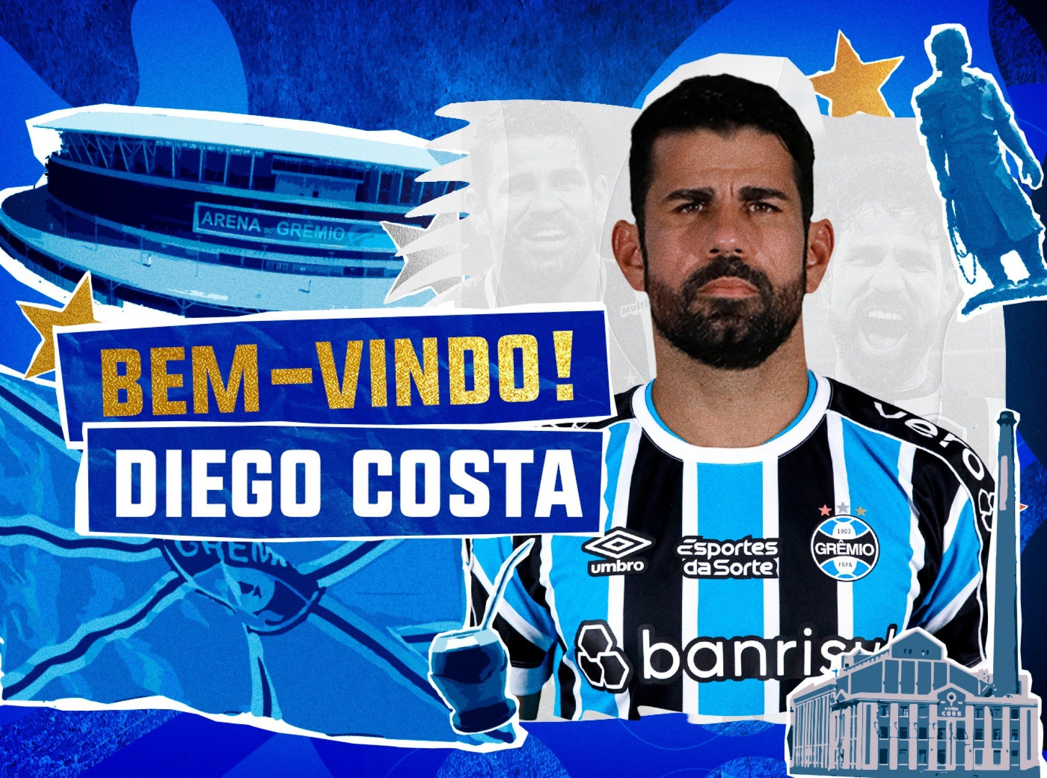 Grêmio confirma a contratação do atacante Diego Costa