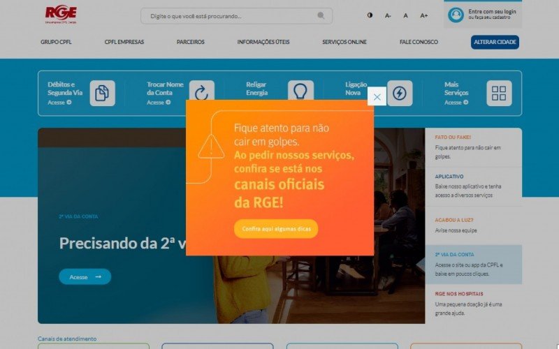 RGE alerta em seu site para possíveis golpes na conta de luz 