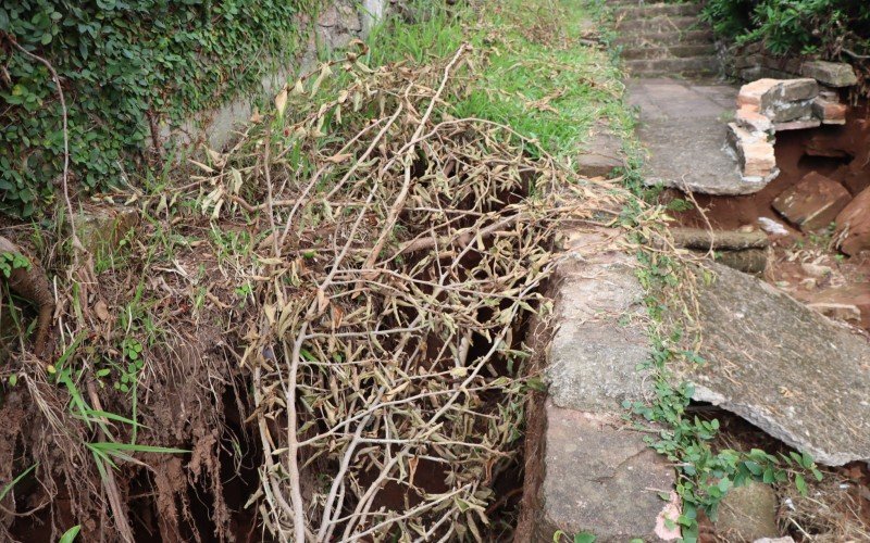 Galhos foram colocados por moradores para sinalizarem o buraco