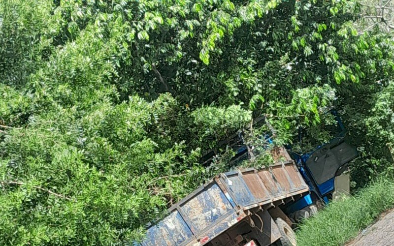 Motorista e passageiros pularam de caminhÃ£o em movimento antes de colisÃ£o em ribanceira. Samu atendeu a ocorrÃªncia