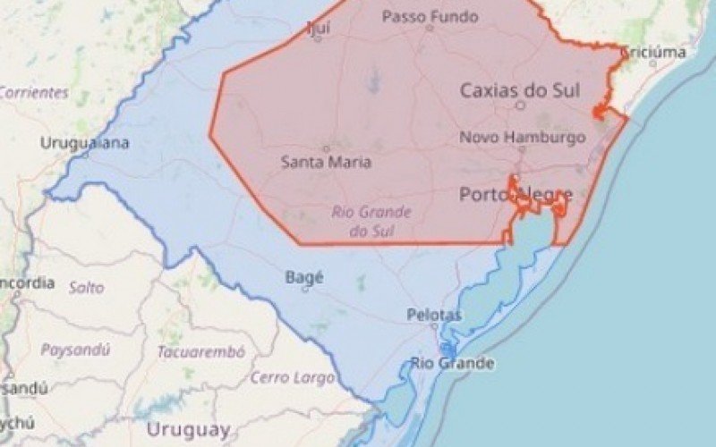 Alerta vale para a região destacada em vermelho no mapa