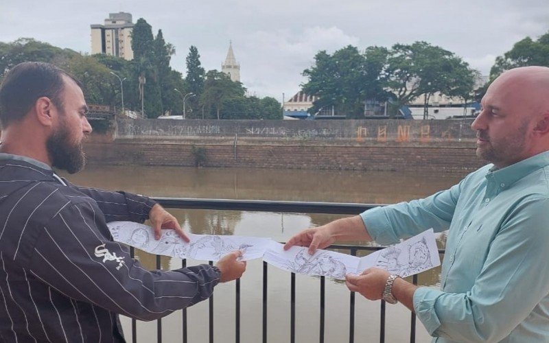 O grafite será visível pela entrada do Centro pela ponte da Avenida Caxias do Sul e tem a ideia inicial criada e produzida pelo artista visual Mateus Xamã
