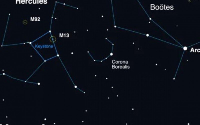 Constelação Corona Borealis, que parece um arco, próxima das Hércules e Boieiro | abc+