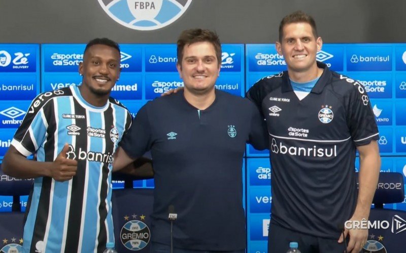 Edenilson e Rafael Cabral são apresentados pelo vice de futebol, Antônio Brum | abc+
