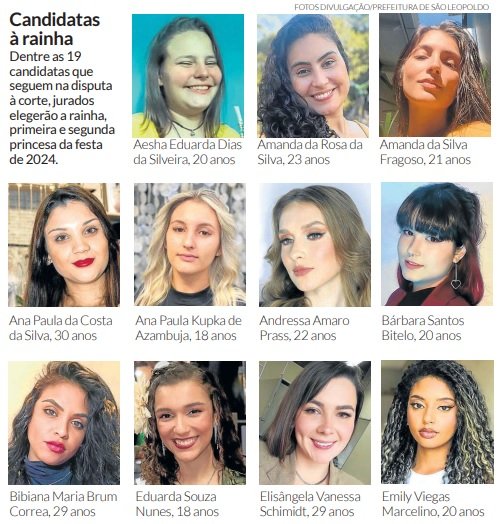 Candidatas Ã  corte da SÃ£o Leopoldo Fest 2024