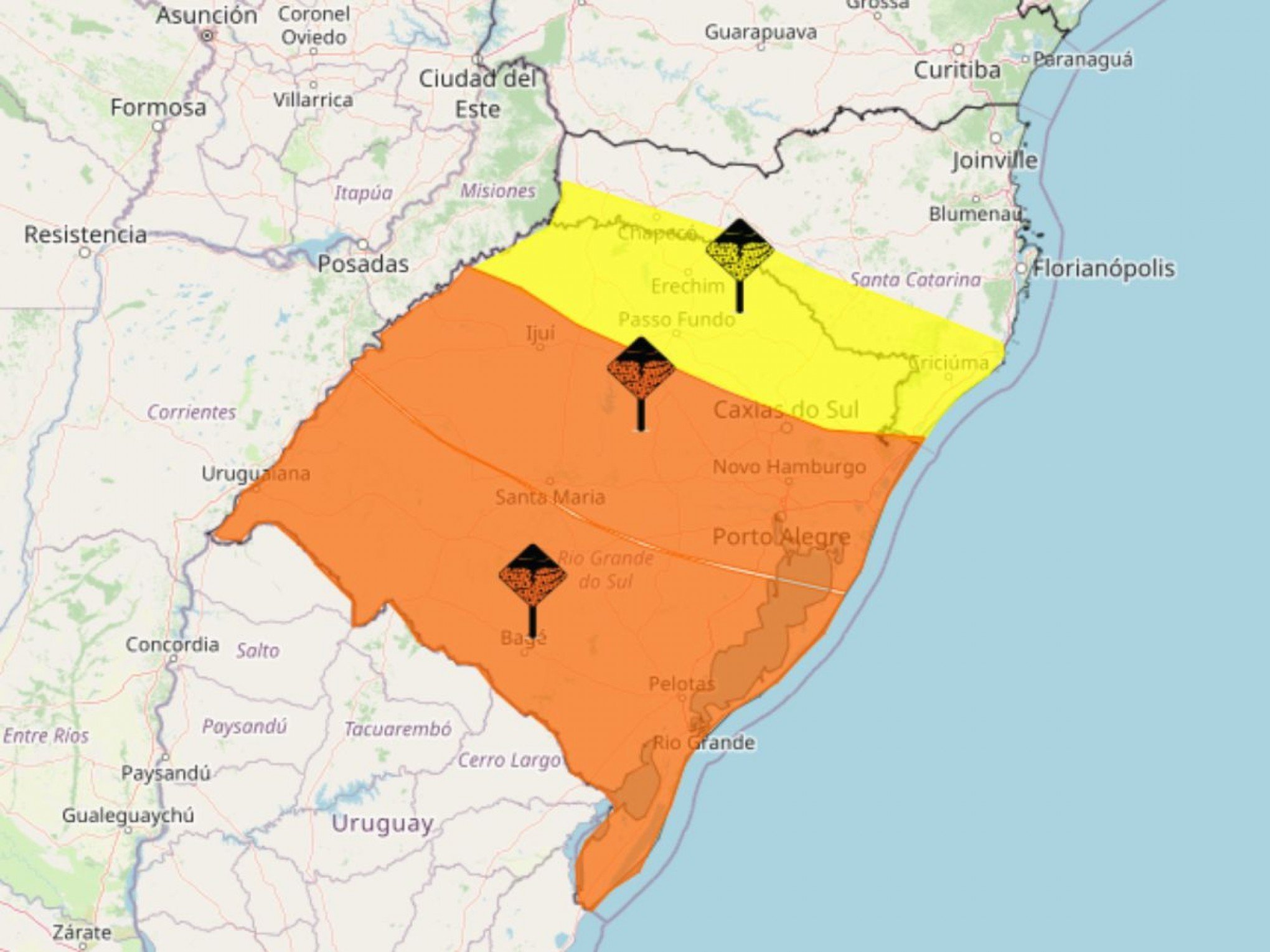 TEMPESTADE: RS tem cinco alertas para chuvas intensas com risco de granizo