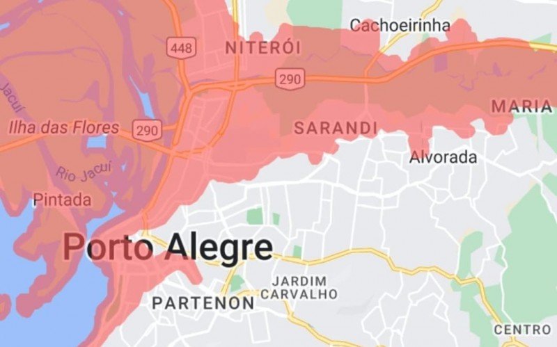 Mapa mostra prováveis áreas de risco na Grande Porto Alegre