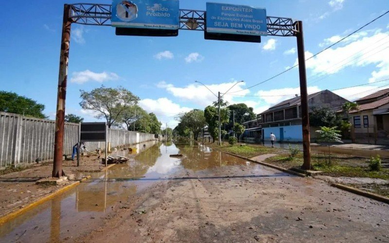 No bairro Novo Esteio, a água já começou a baixar em algumas ruas, como a Avenida Celina Kroeff, próximo ao Parque de Exposições Assis Brasil 