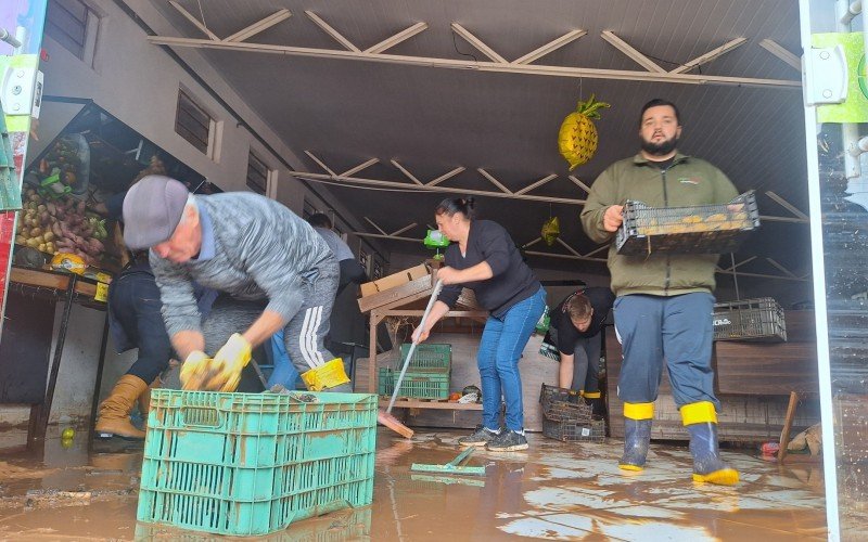 Fruteira foi invadida por lamaçal que desceu da RS-240 rumo a área urbana de Capela de Santana