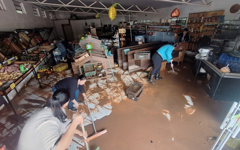 Fruteira foi invadida por lamaçal que desceu da RS-240 rumo a área urbana de Capela de Santana