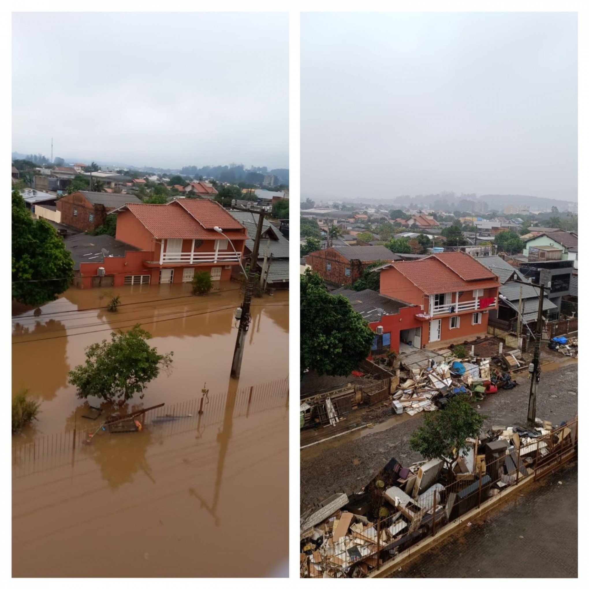 Imagens mostram "antes e depois" da enchente no bairro Scharlau