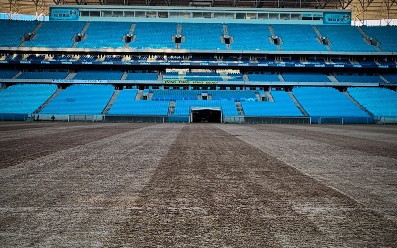 Arena do Grêmio sofreu muito com as fortes chuvas que atingiram o RS em maio