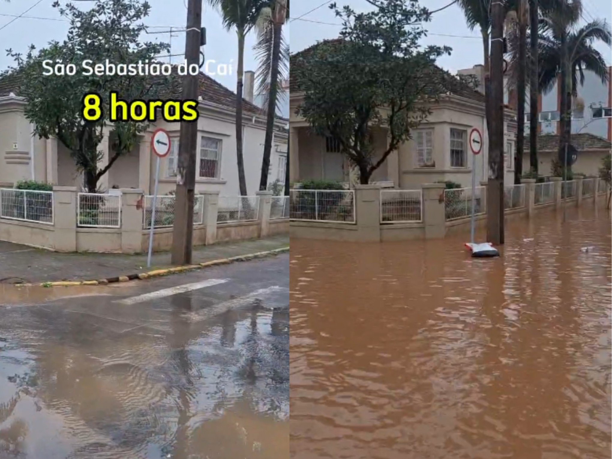 Vídeo mostra impressionante avanço da inundação nas ruas de São Sebastião do Caí