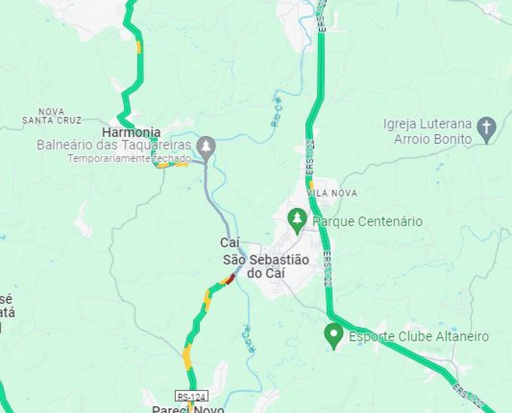 TEMPESTADE: Elevação do Rio Caí causa bloqueios na RS-124 entre São Sebastião do Caí e Pareci Novo