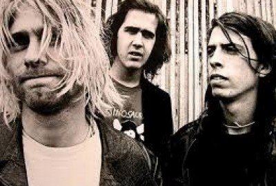 A banda Nirvana com Kurt Cobain, Krist Novoselic e Dave Grohl