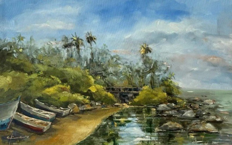 Tela "Ilha Grande, barcos da areia", de Eliane Mourão, é uma das que está no leilão | abc+