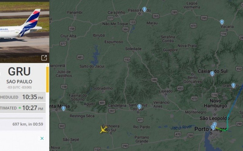 Voo da Latam, decolou por volta das 21 horas em Canoas em direção ao aeroporto de Guarulhos | abc+